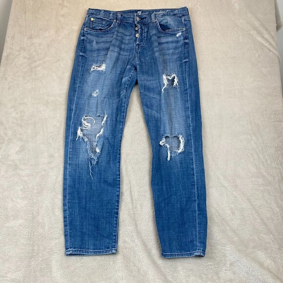 7 For All Mankind Woman's Jeans Size 29 Josefina Skinny Boyfriend Distressed Den - Picture 10 of 16